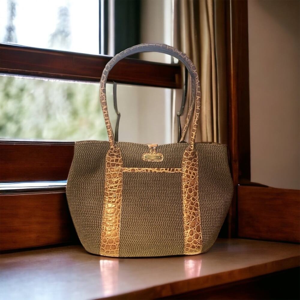 Eric Javitz Crocodile Patterned Leather Trim Shou… - image 1